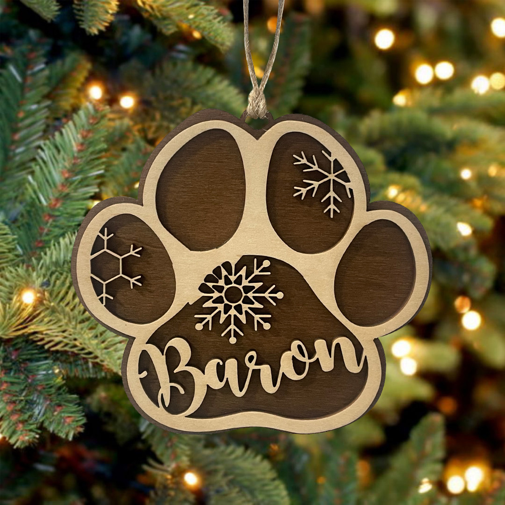 Navidad-Ornamento navideño de madera pata de perro con 1 nombre personalizado
