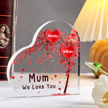 A mi mamá/abuela-Placa de acrílico "Corazones" en forma de corazón 2 nombres y 1 texto personalizados-Jessemade ES