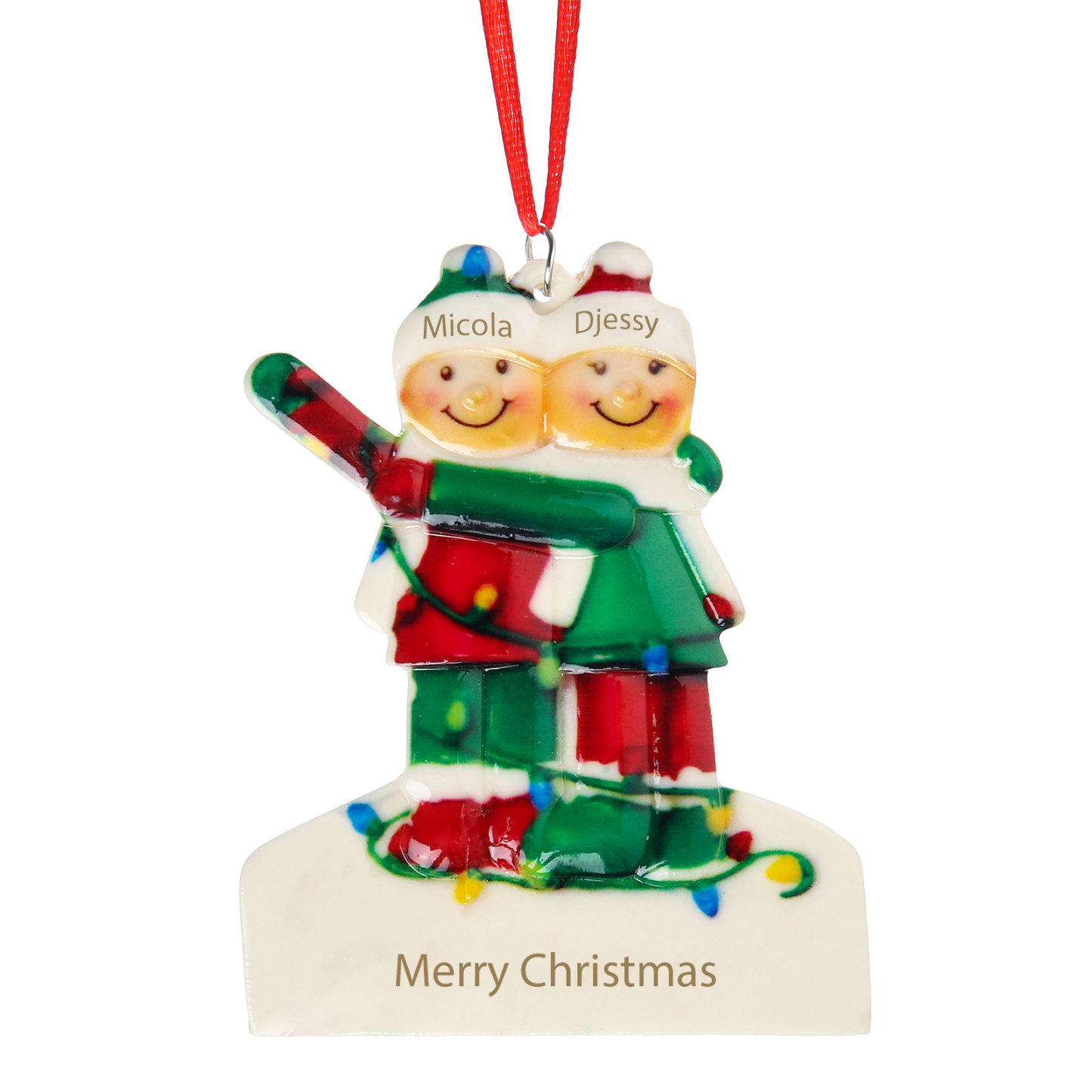 Navidad-Ornamento muñecos navideño de resina 1 texto y 2 nombres personalizados adorno del árbol