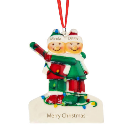 Navidad-Ornamento muñecos navideño de resina 1 texto y 2 nombres personalizados adorno del árbol