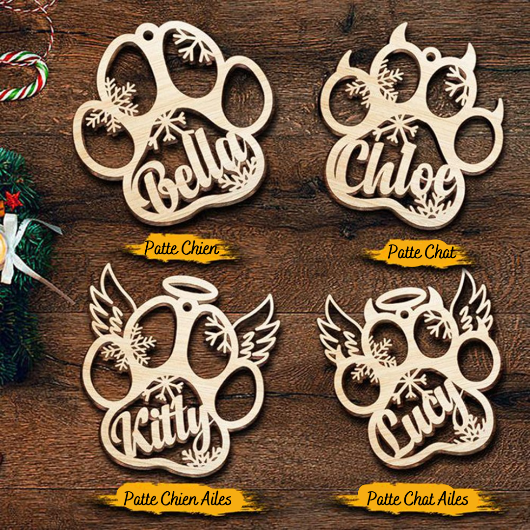 Navidad-Ornamento navideño con alas de pata de gato con 1 nombre personalizado