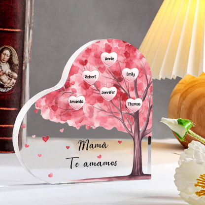 A mi mamá/abuela-Placa de acrílico "Árbol" en forma de corazón 6 nombres y 1 texto personalizados-Jessemade ES