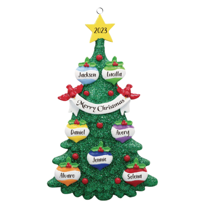 Navidad-Ornamento muñecos navideño de madera en forma de árbol 7 nombres, 1 texto y 1 año personalizados adorno del árbol-Jessemade ES