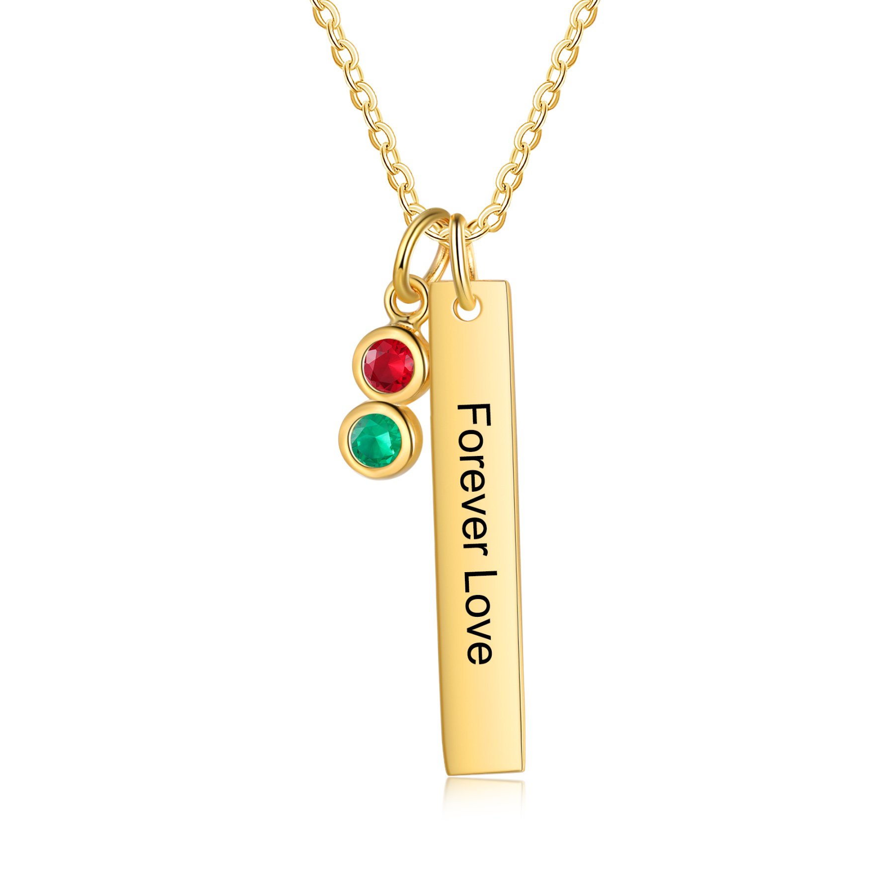 Collar con colgante de placa con 1-6 piedras de nacimiento personalizadas con texto-Jessemade ES