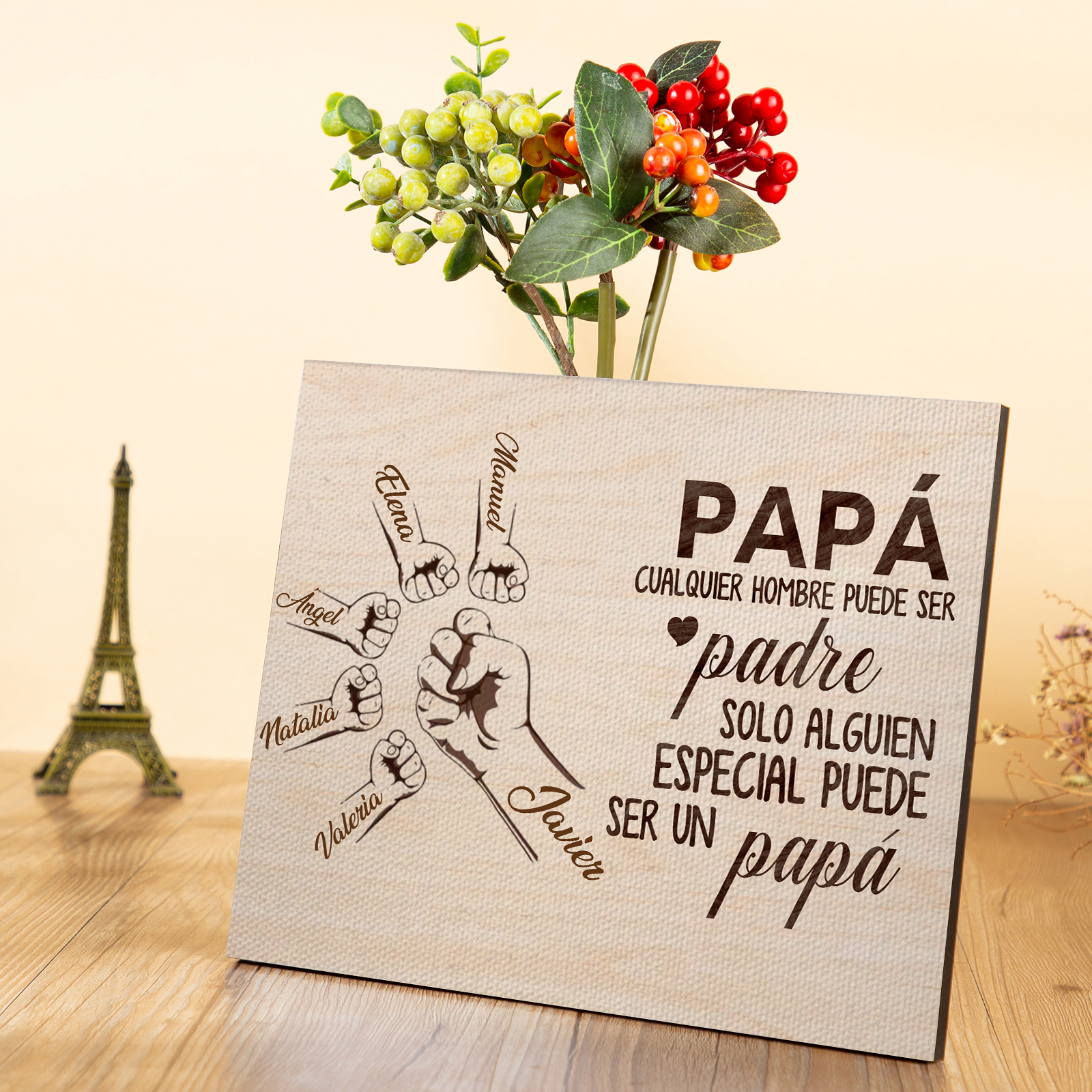A mi papá - Lámina 2-6 nombres personalizados marco de madera puño con puño-Jessemade ES