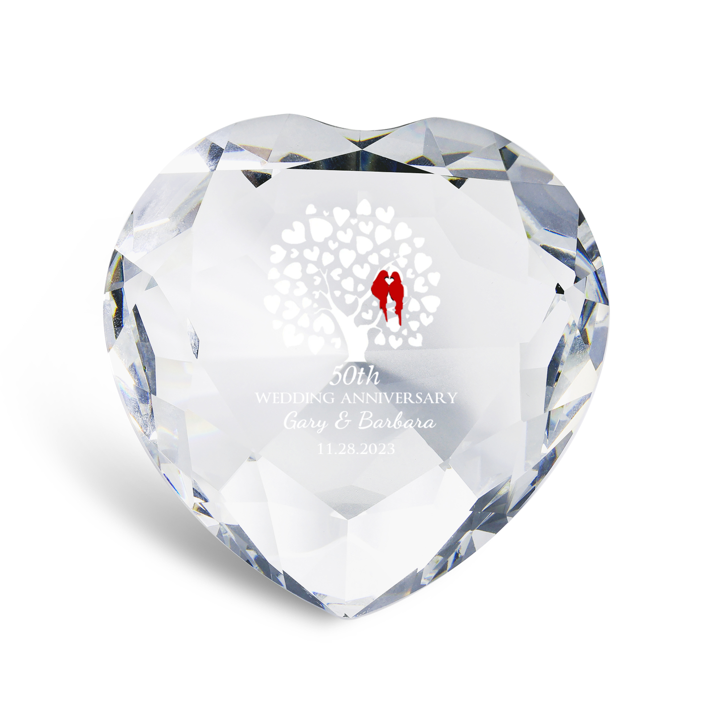 Decoración de vidrio de corazón con 2 nombres, 1 texto y fecha personalizados para el AMOR-Jessemade ES