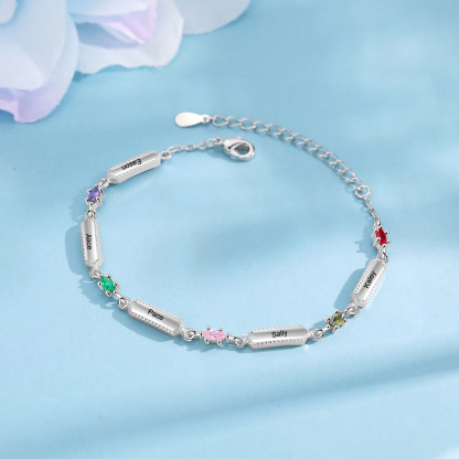 Pulsera infinito para mujer y placa personalizada con 5 nombres y 5 piedras de nacimiento-Jessemade ES