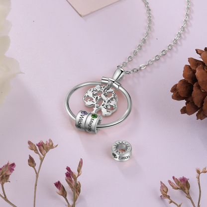 Collar con 1-5 círculos 1-5 piedras de nacimiento y nombres colgante de árbol de la vida plateado-Jessemade ES