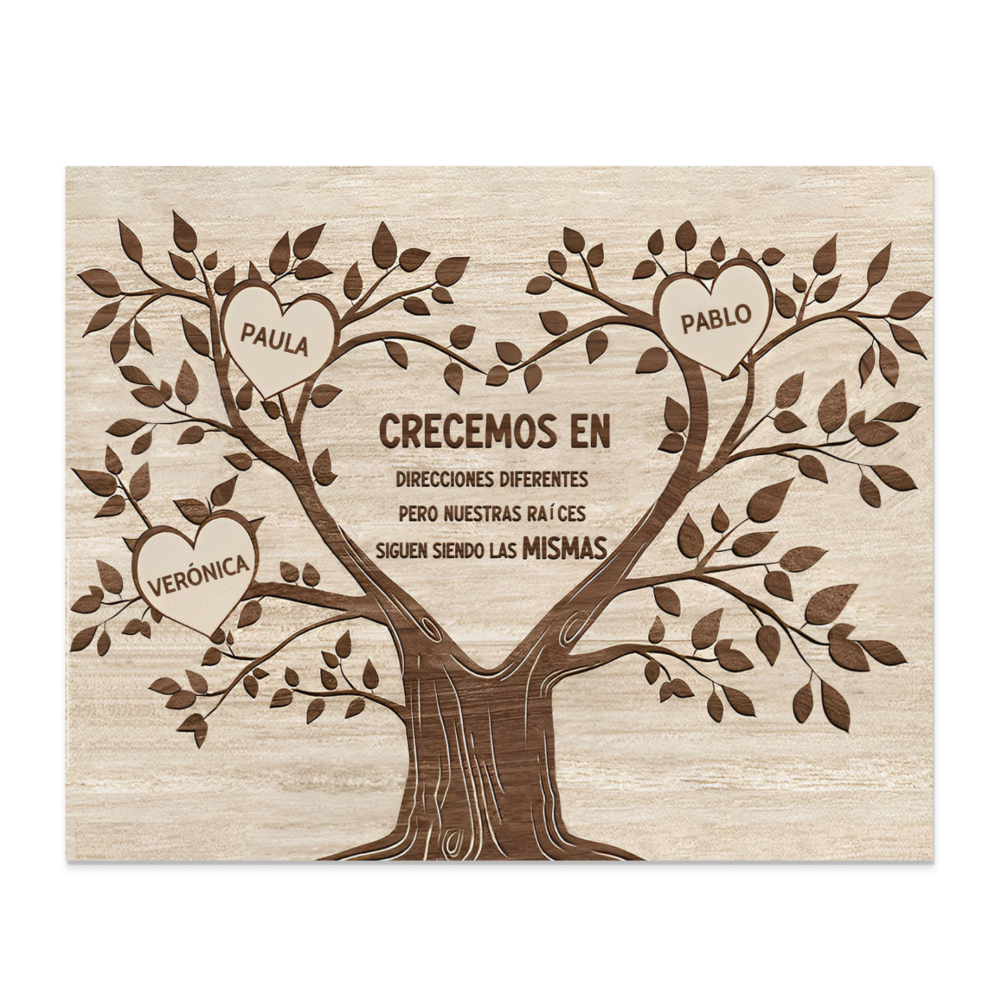 A mi familia-Lámina marco de madera Árbol de la Vida 3 nombres personalizados-Jessemade ES