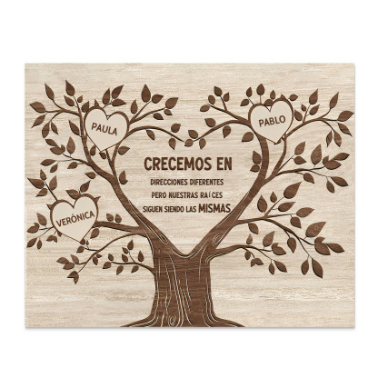 A mi familia-Lámina marco de madera Árbol de la Vida 3 nombres personalizados-Jessemade ES