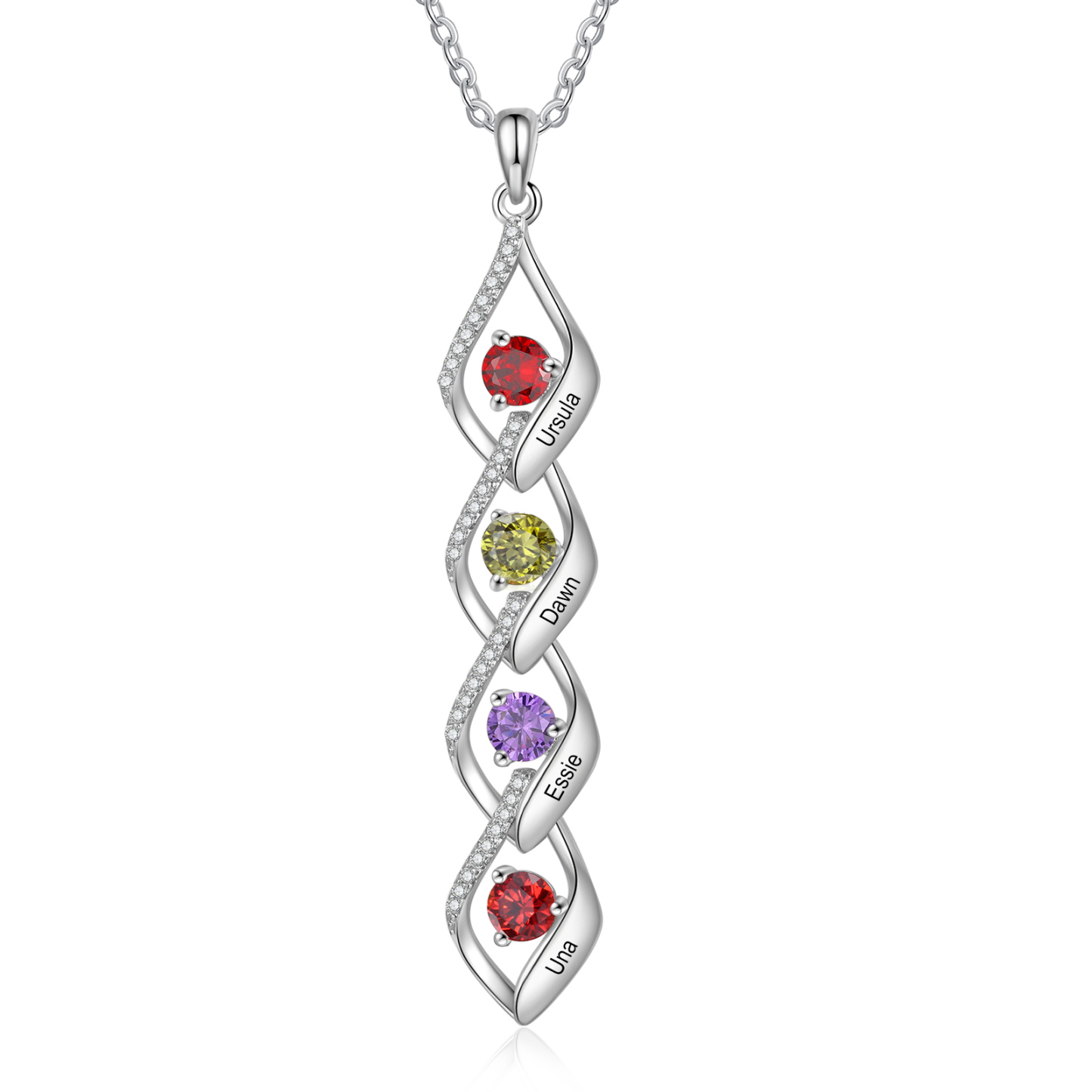 Collar de lazos con 2-5 nombres y piedras de nacimiento personalizados-Jessemade ES