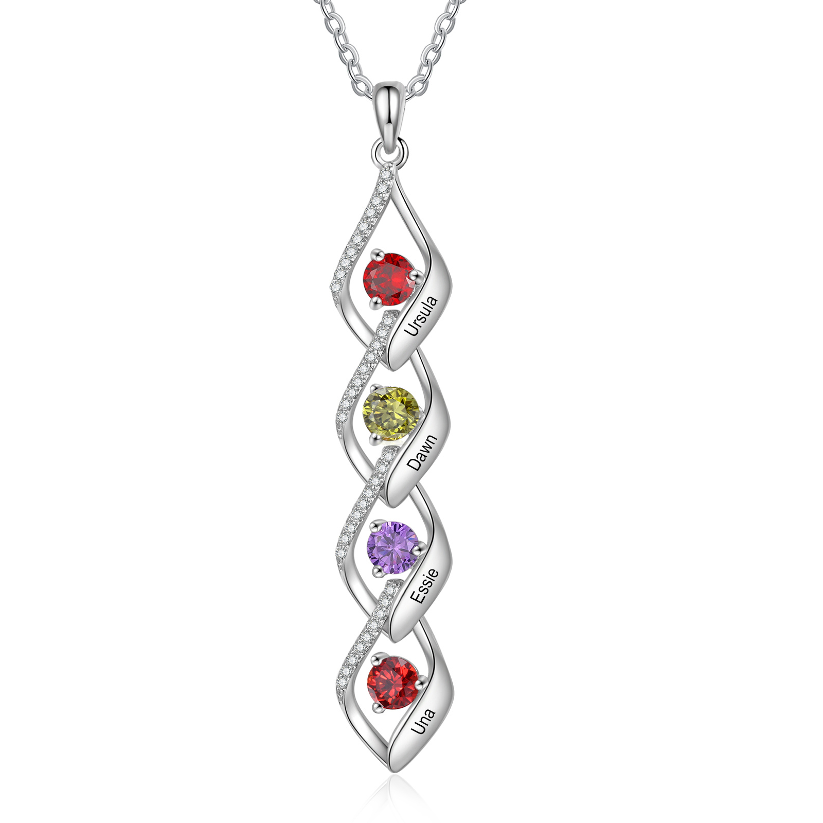 Collar de lazos con 2-5 nombres y piedras de nacimiento personalizados-Jessemade ES