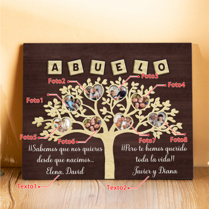 Feliz Día del Padre a mi abuelo-Lámina marco de madera 8 fotos y 2 textos personalizados con frase de amor-Jessemade ES