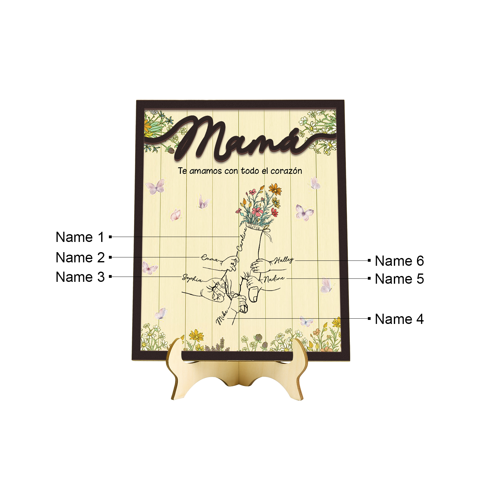 A mi mamá-Adorno 3-9 nombres personalizados decoración de madera mano con manitos-Jessemade ES