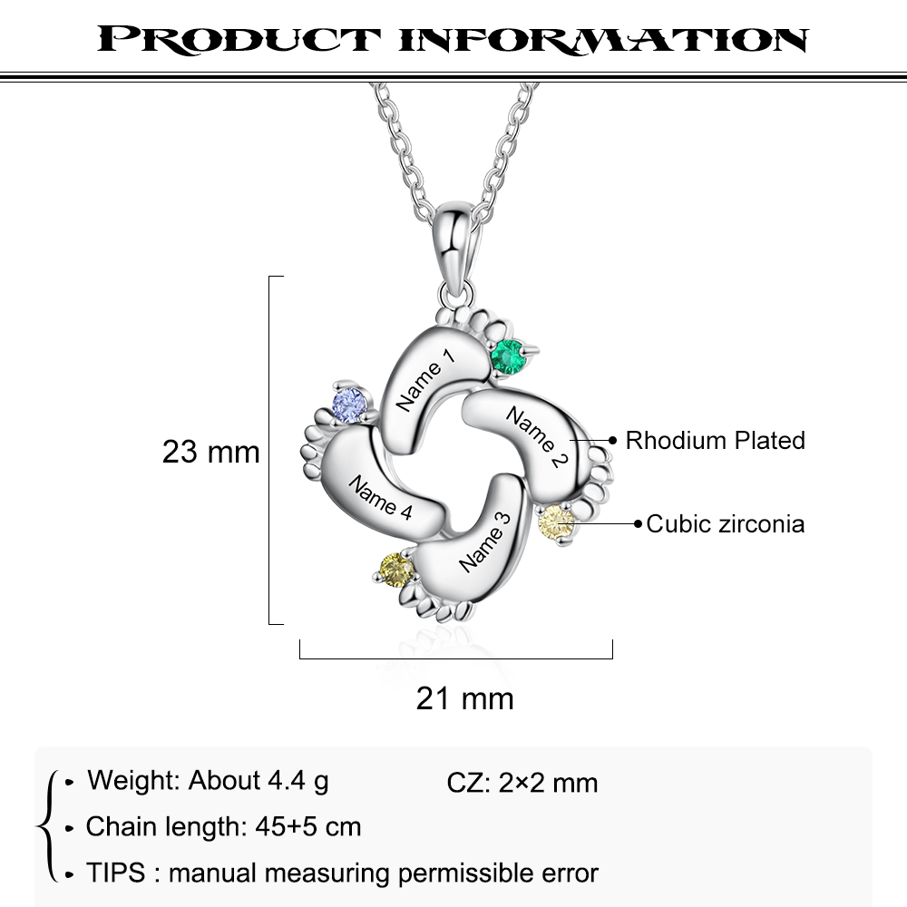 Collar 4 nombres y 4 piedras de nacimiento personalizados en pies de bebé-Jessemade ES