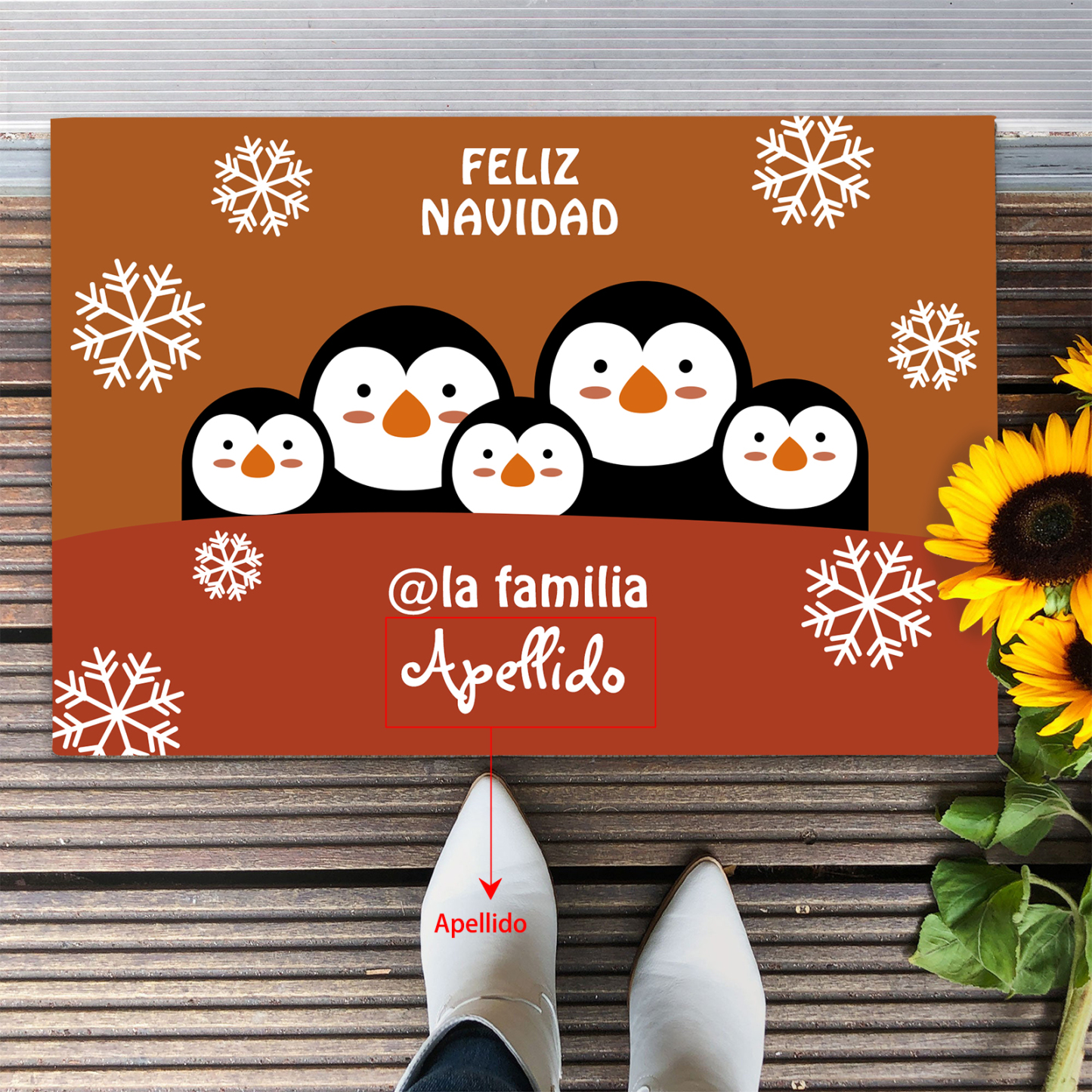 Navidad-felpudo/alfombra de entrada familia de pingüinos personalizado con apellido-Jessemade ES