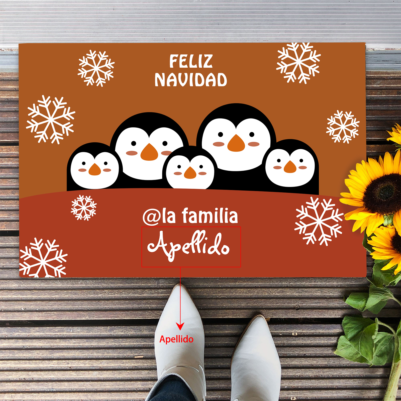 Navidad-felpudo/alfombra de entrada familia de pingüinos personalizado con apellido-Jessemade ES
