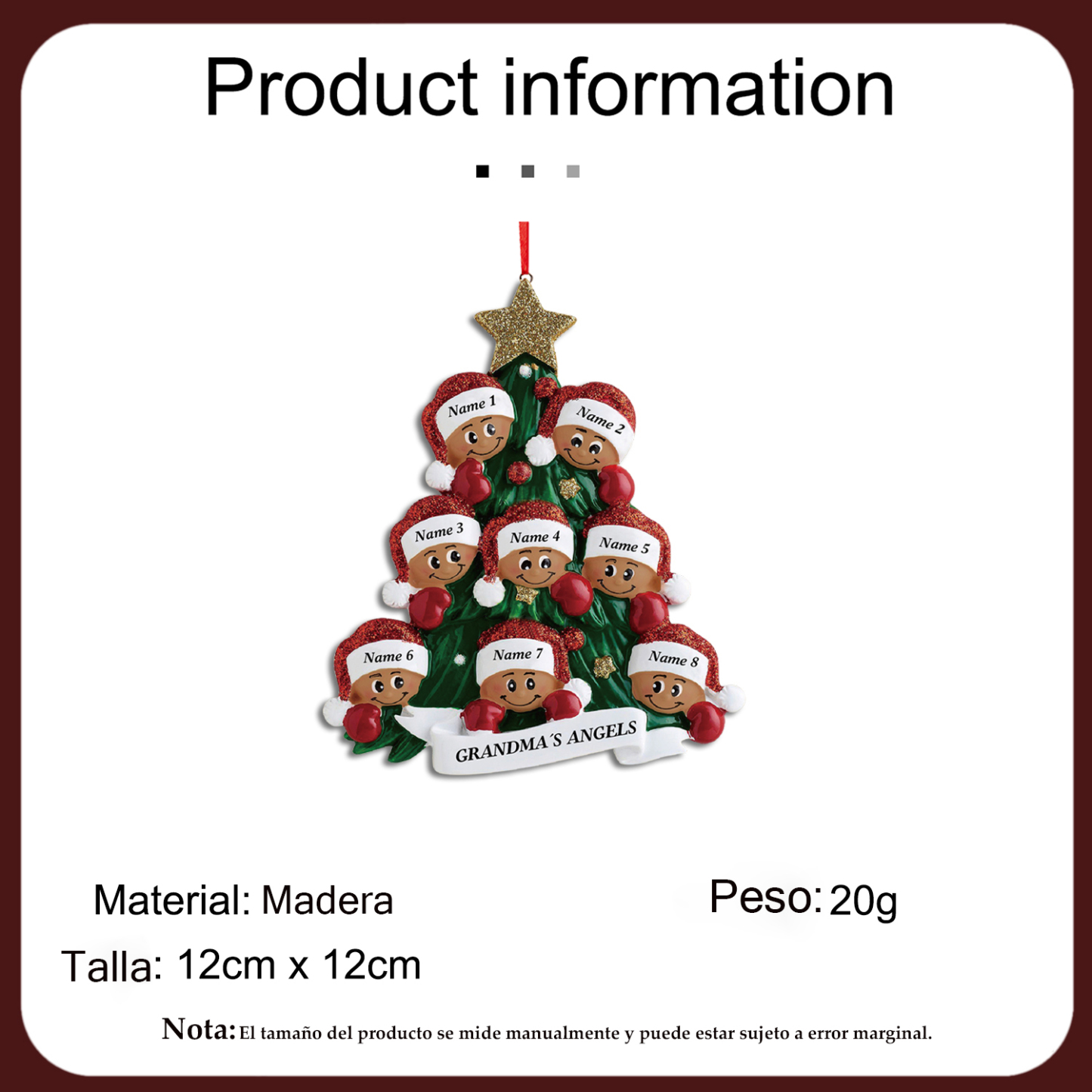 Navidad-Muñecos Piel Bronceada Ornamentos Navideños 6 nombres personalizados con texto Adorno de Madera