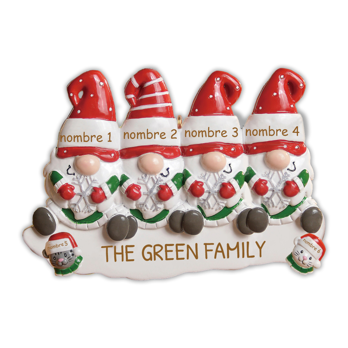 Navidad-Ornamento Navideño Familia de Cuatro con Dos Gatos 6 Nombres c