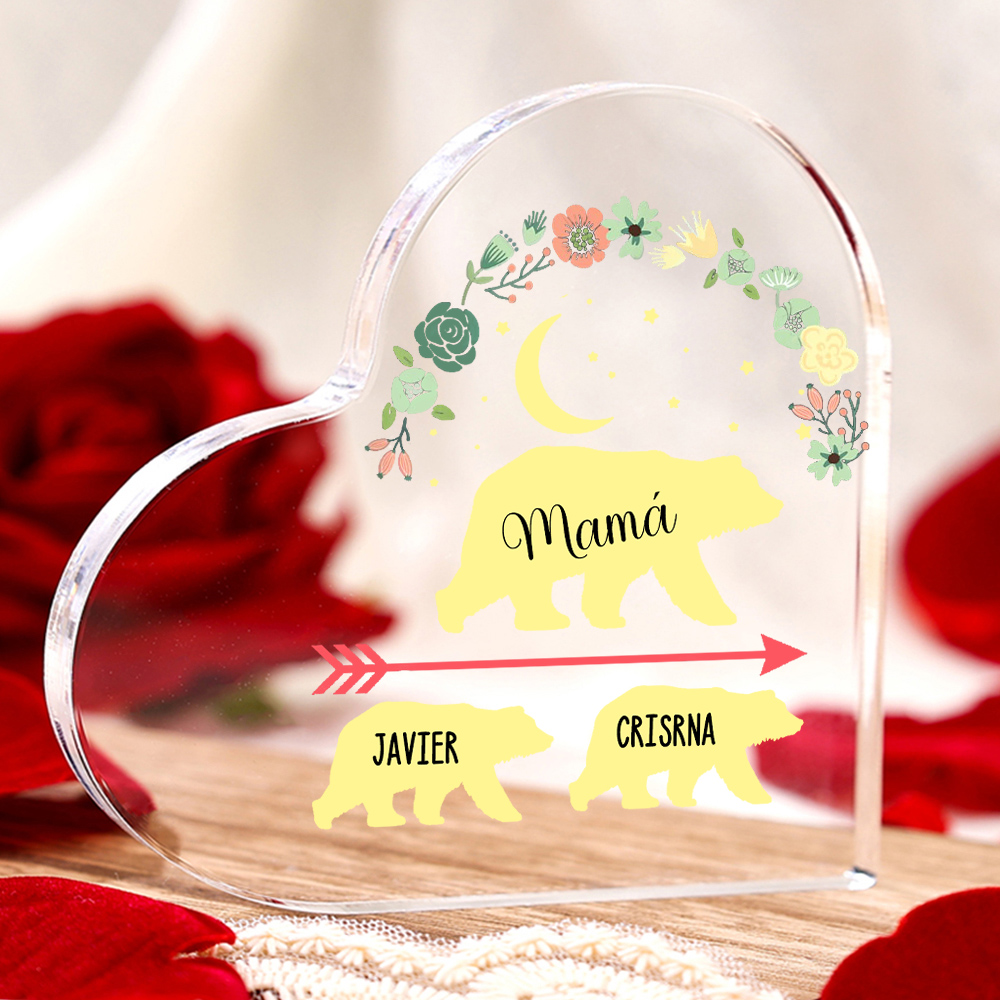 A mi mamá-Placa de acrílico en forma de corazón osos 1-6 nombres personalizados-Jessemade ES