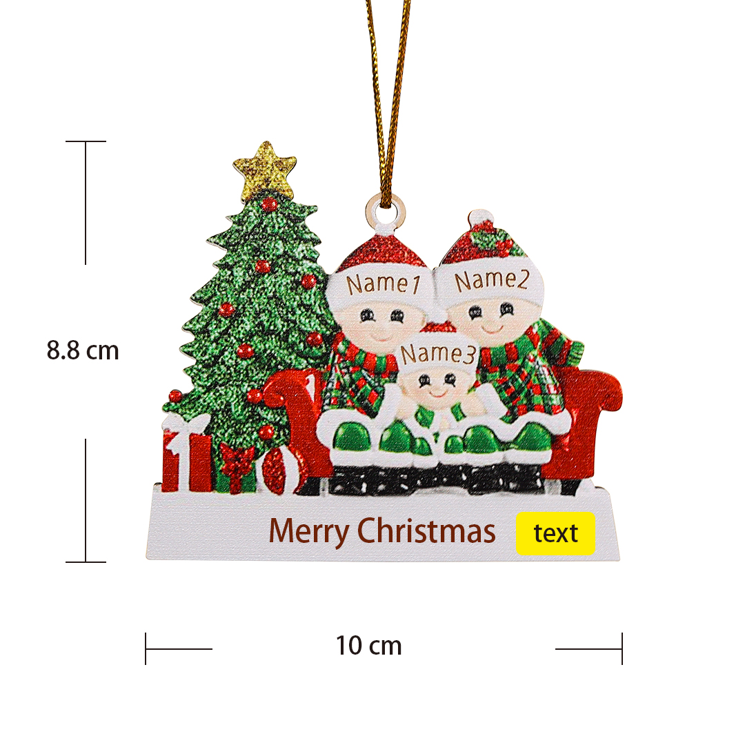 Navidad-Ornamentos Navideños de Madera Familia de 3 nombres Personalizados con Texto
