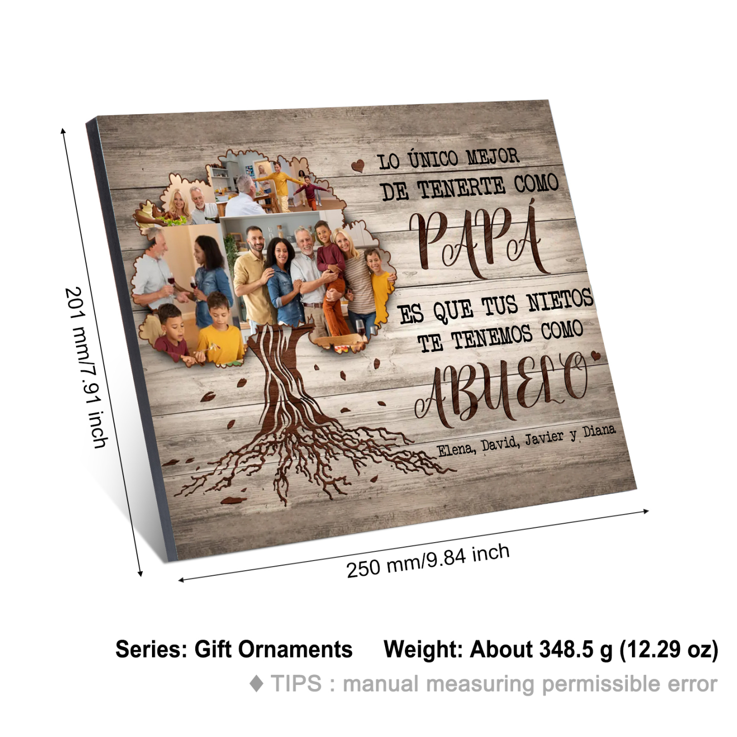 Feliz Día del Padre a mi abuelo-Lámina marco de madera 4 fotos y 1 texto personalizados con frase de amor-Jessemade ES