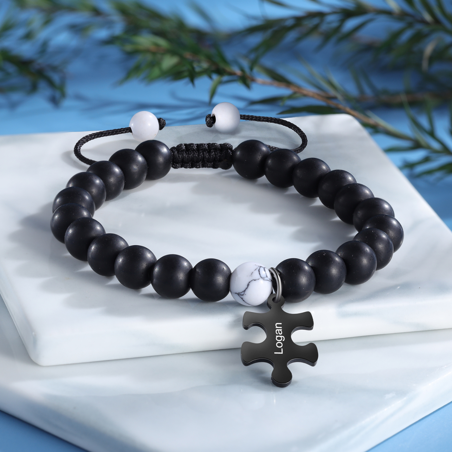 Pulseras de turquesas para pareja con dije de rompecabezas nombre personalizado