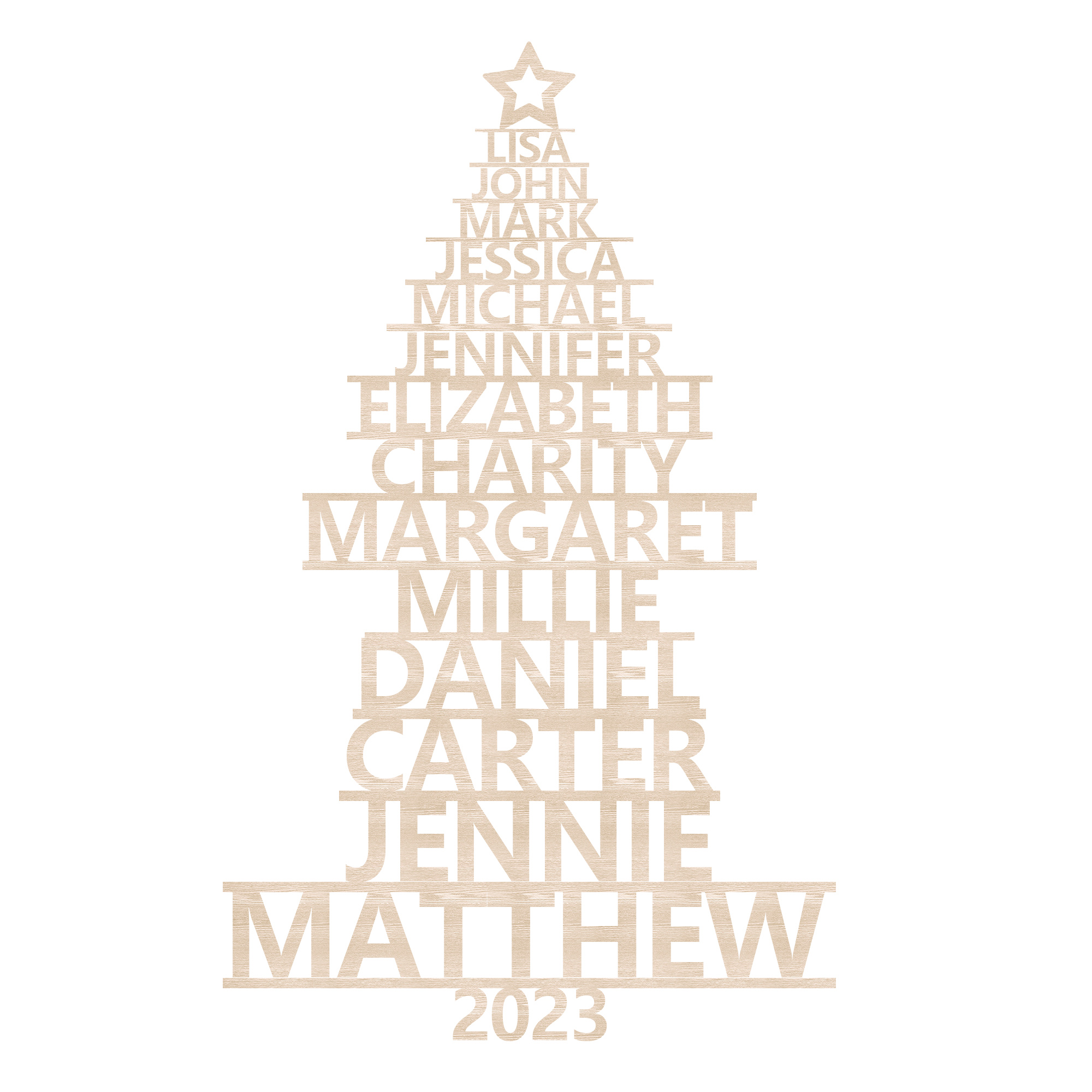 Navidad-Ornamento navideño de madera árbol de nombres con 14 nombres y año personalizados