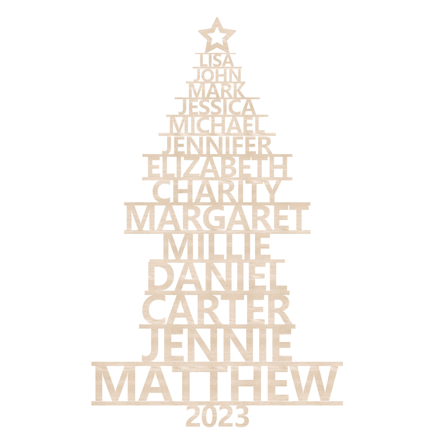 Navidad-Ornamento navideño de madera árbol de nombres con 14 nombres y año personalizados