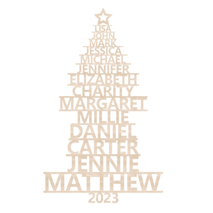 Navidad-Ornamento navideño de madera árbol de nombres con 14 nombres y año personalizados
