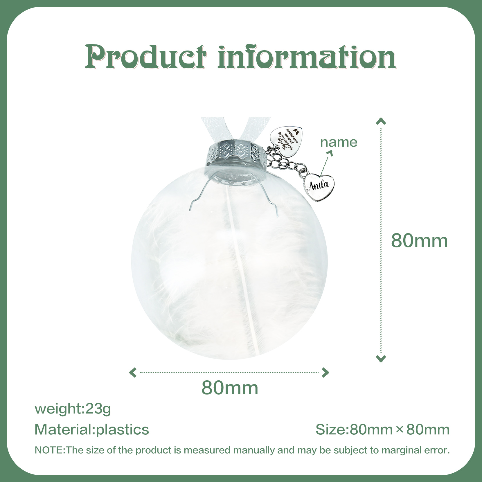 Bola navideña conmemorativa Adorno de Navidad 1 nombre personalizado con pluma -Jessemade ES