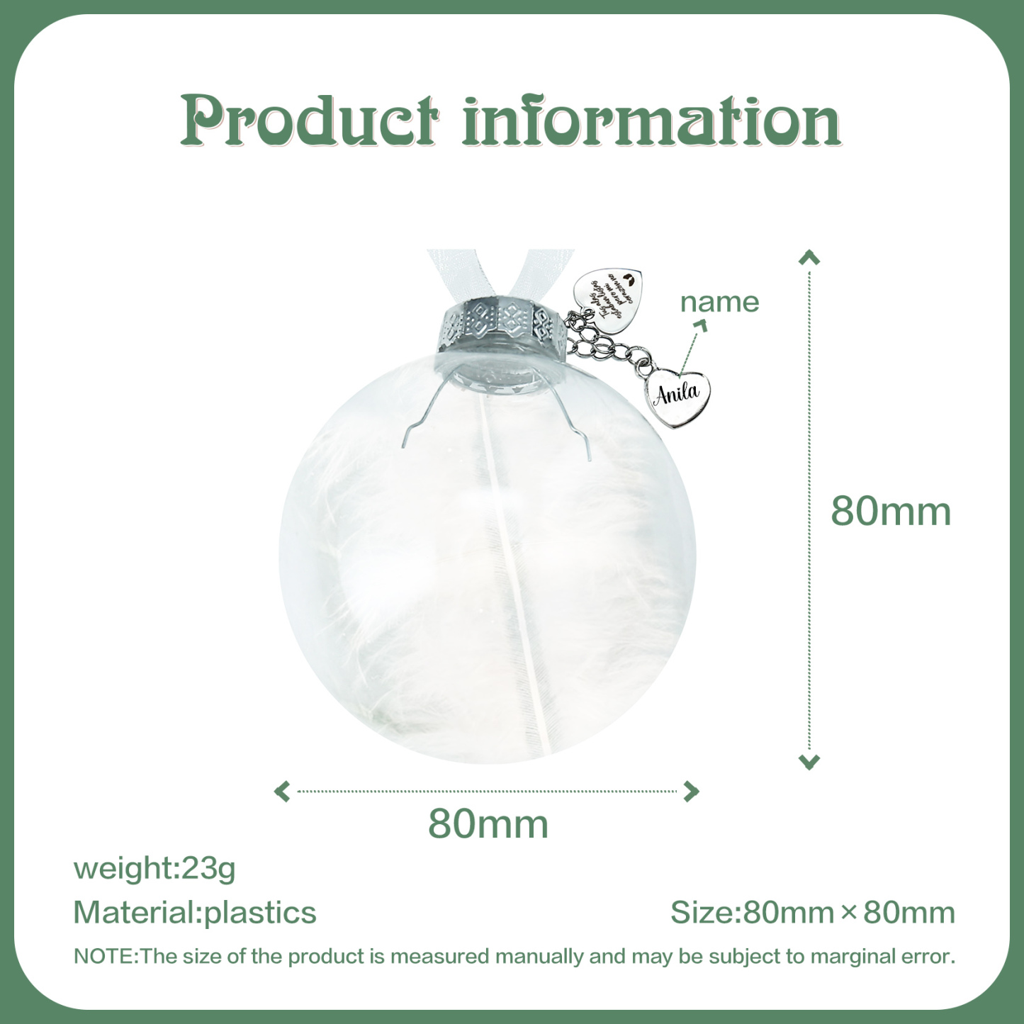 Bola navideña conmemorativa Adorno de Navidad 1 nombre personalizado con pluma -Jessemade ES