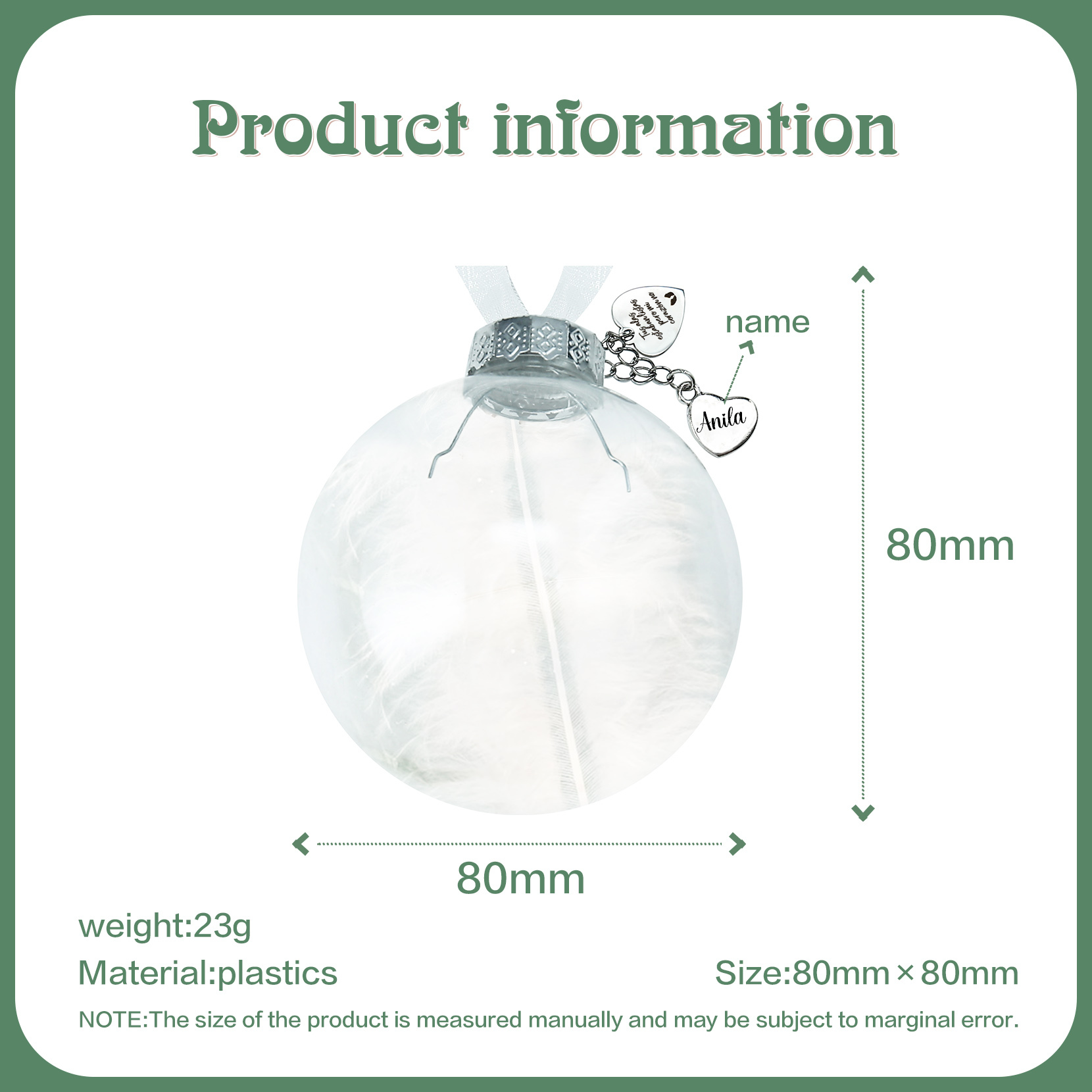 Bola navideña conmemorativa Adorno de Navidad 1 nombre personalizado con pluma -Jessemade ES