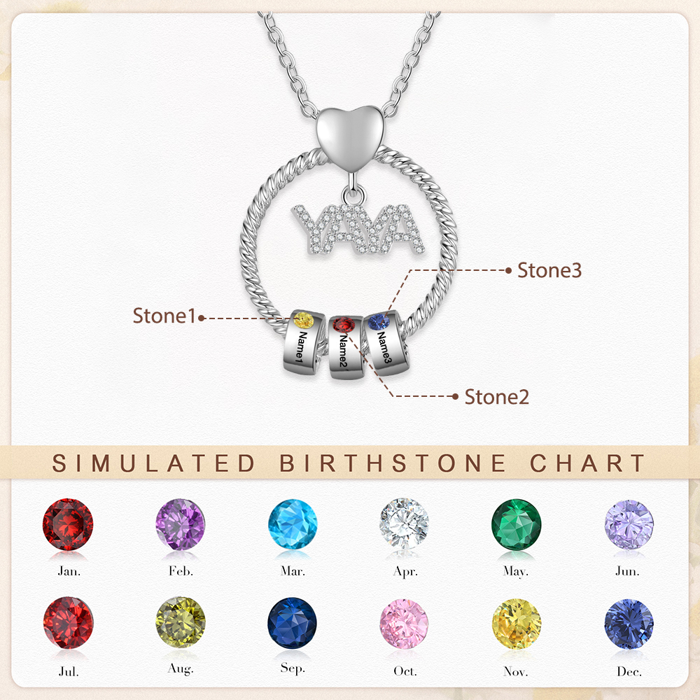 A mi abuela-Collar 1-5 nombres y piedras de nacimiento personalizados con colgante de "YAYA" color plateado | Jessemade-Jessemade ES