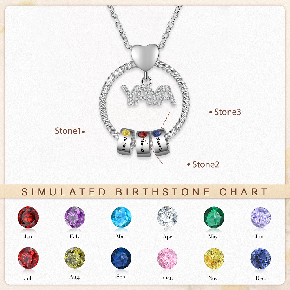 A mi abuela-Collar 1-5 nombres y piedras de nacimiento personalizados con colgante de "YAYA" color plateado | Jessemade-Jessemade ES