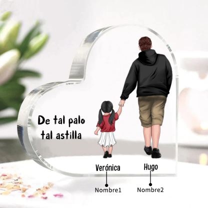 Placa de acrílico en forma de corazón papá e hija con 2 nombres personalizados-Jessemade ES