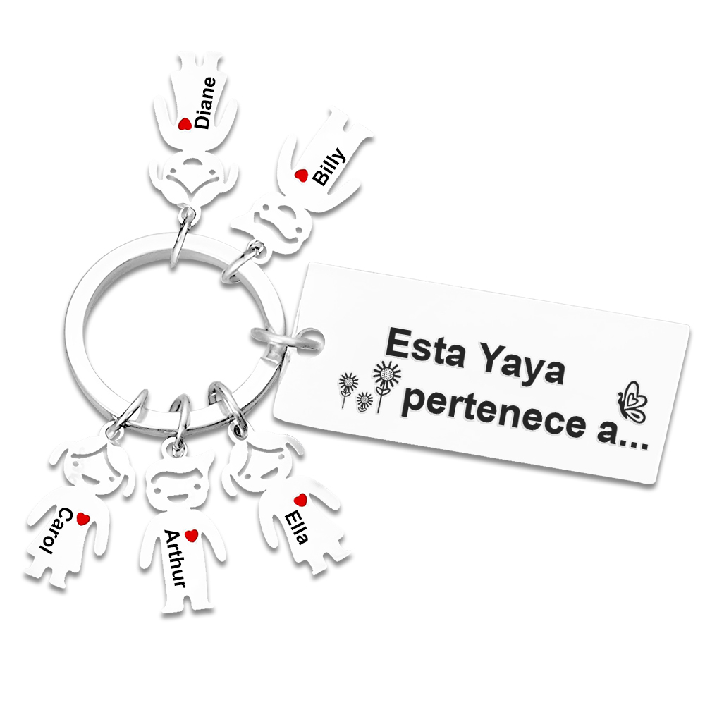 A mi abuela - Llavero "Esta Yaya pertenece a..." con 1-6 nombres personalizados en "niños"-Jessemade ES