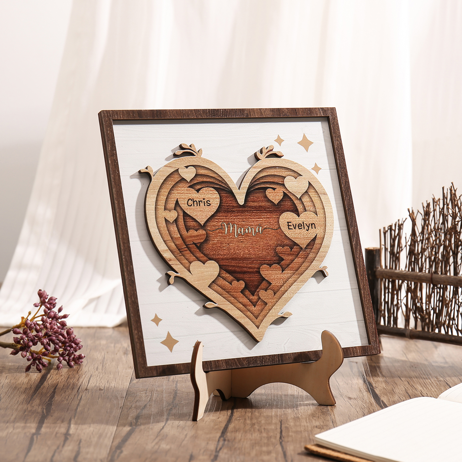 A mi mamá-Adorno 2-6 nombres personalizados decoración de madera de corazón-Jessemade ES