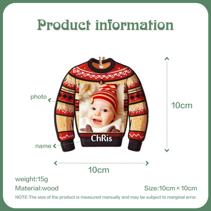 Navidad-Bebé Ornamento Navideño 1 nombre y foto personalizados en forma de suéter