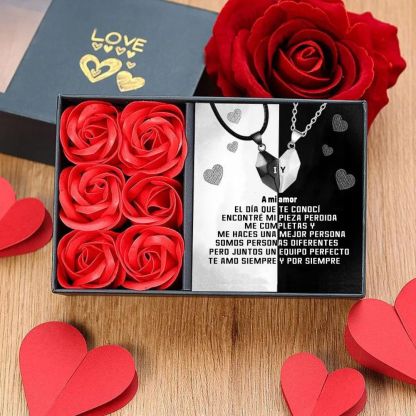 A mi amor-Collares personalizados para pareja con dije de corazón de rompecabezas magnético grabado de dos letras-Jessemade ES