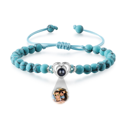 Pulsera de turquesa verde sintética con proyección de foto en color con dije de corazón pulsera ajustable-Jessemade ES