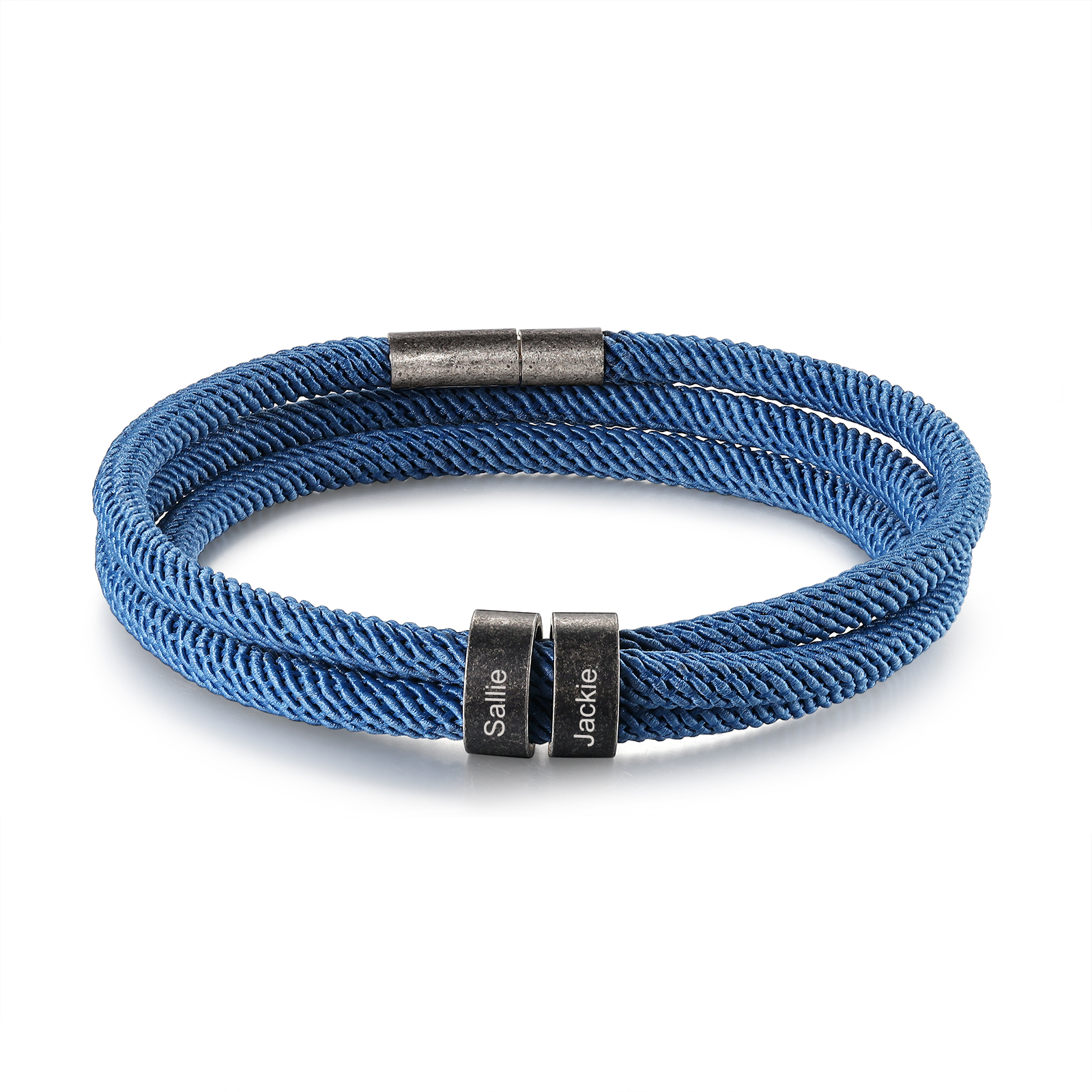 2-4 Nombres Personalizados Pulsera de Triple Cuerda Azul Aros de Acero Inoxidable-Jessemade ES