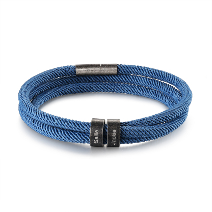 2-4 Nombres Personalizados Pulsera de Triple Cuerda Azul Aros de Acero Inoxidable-Jessemade ES