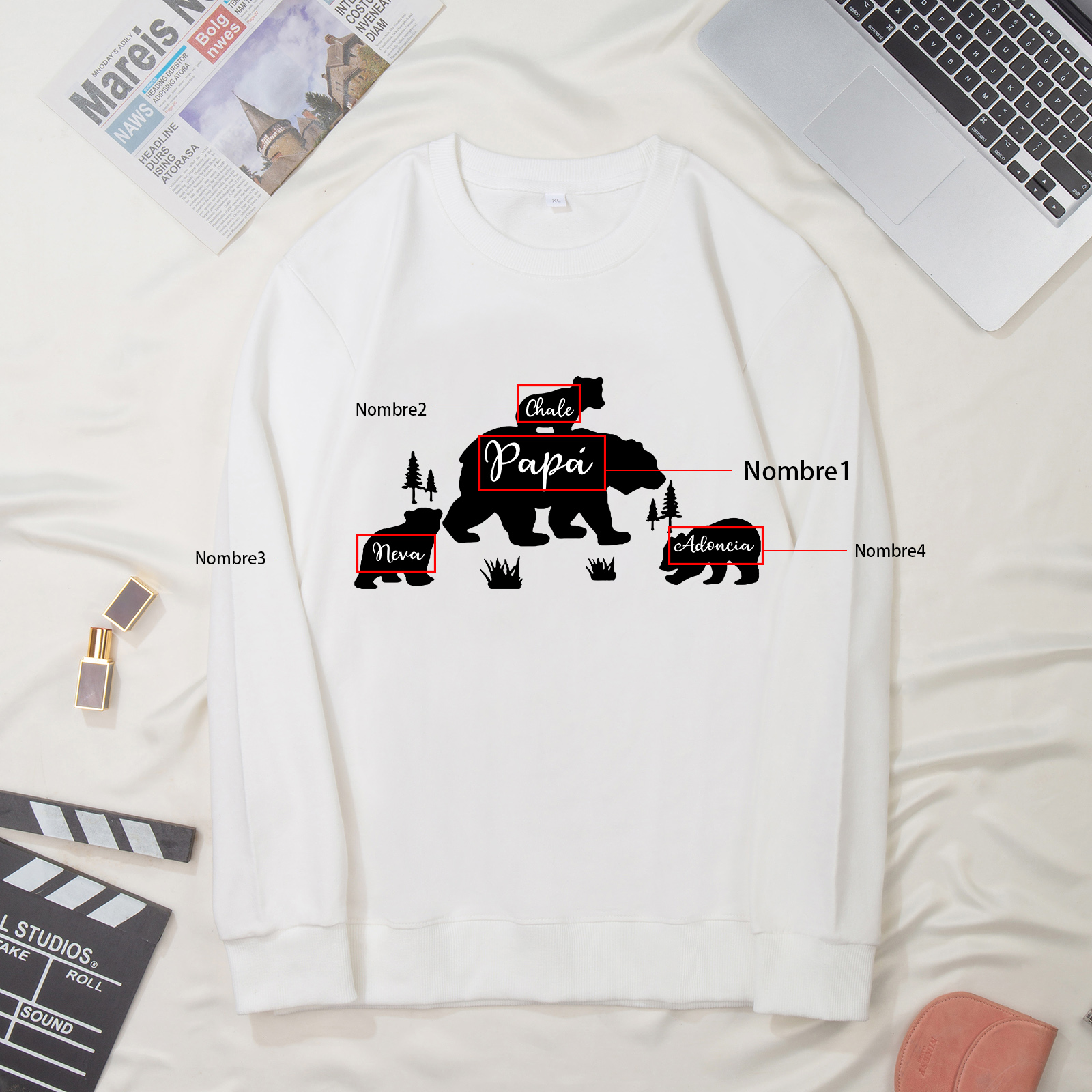 Familia-Sudadera "Oso y sus bebés" 4 nombres personalizados-Jessemade ES