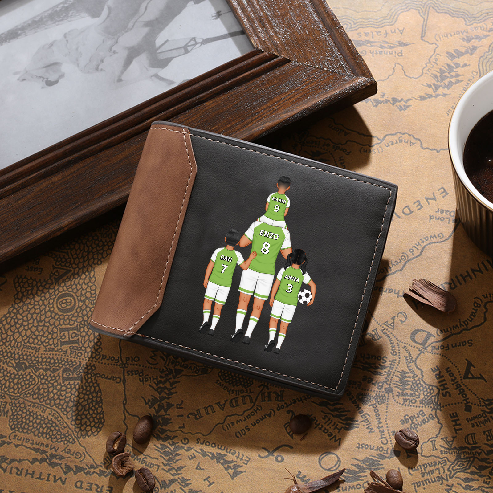A mi papá-Cartera, billetera clásica fútbol 2-4 nombres y números personalizados