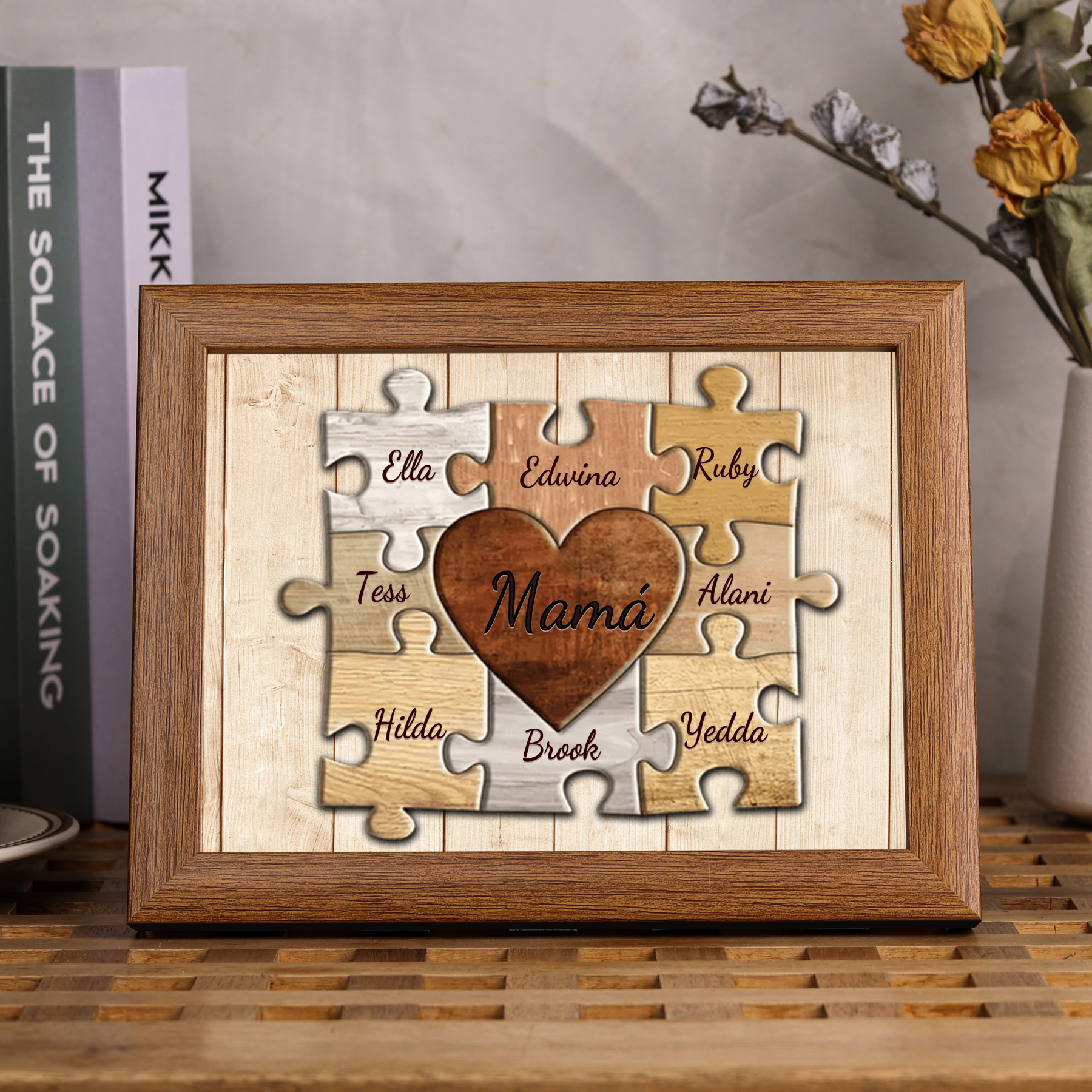 A mi mamá-Marco de 3-9 nombres personalizados rompecabezas de madera-Jessemade ES