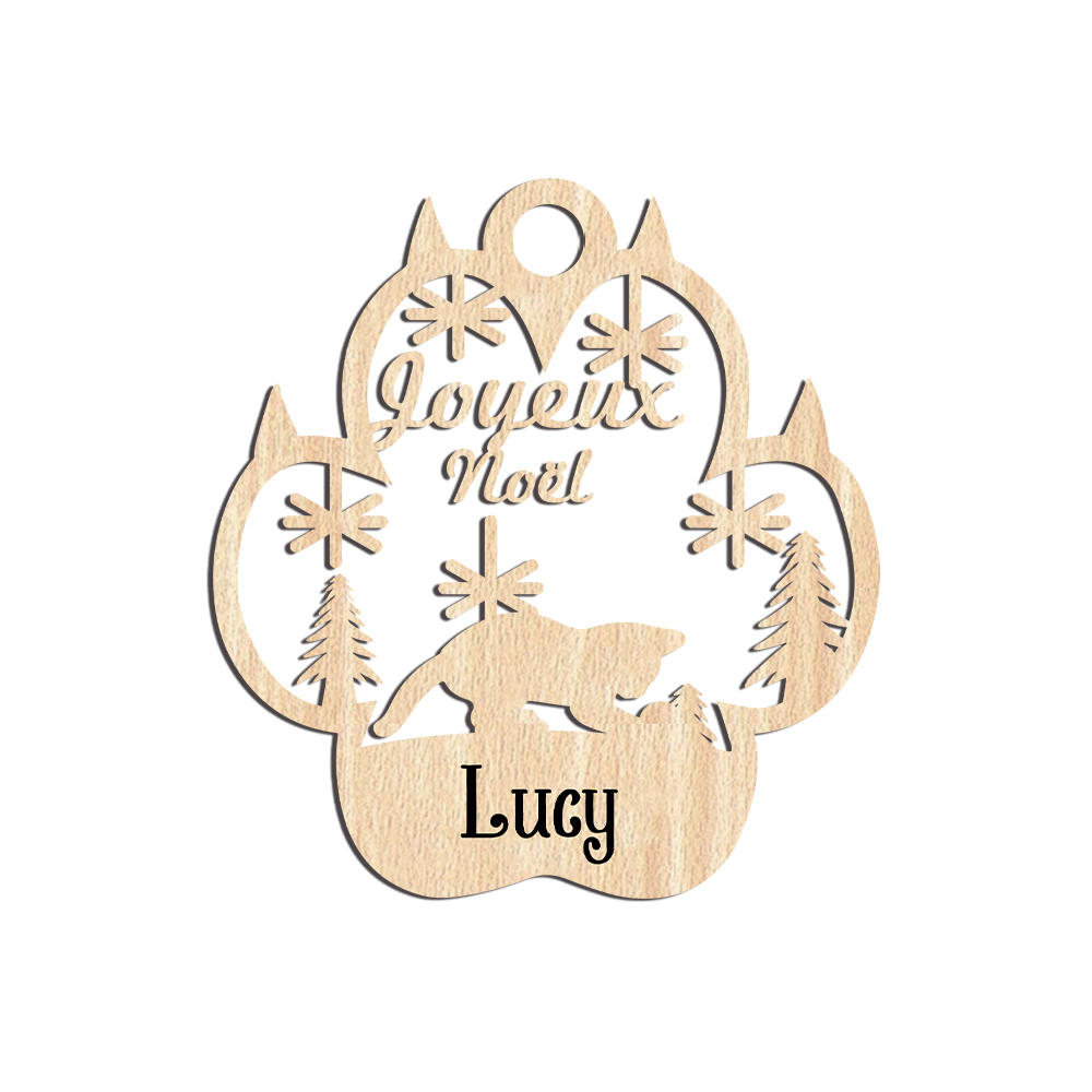Navidad-Ornamento navideño de pata de gato con 1 nombre personalizado