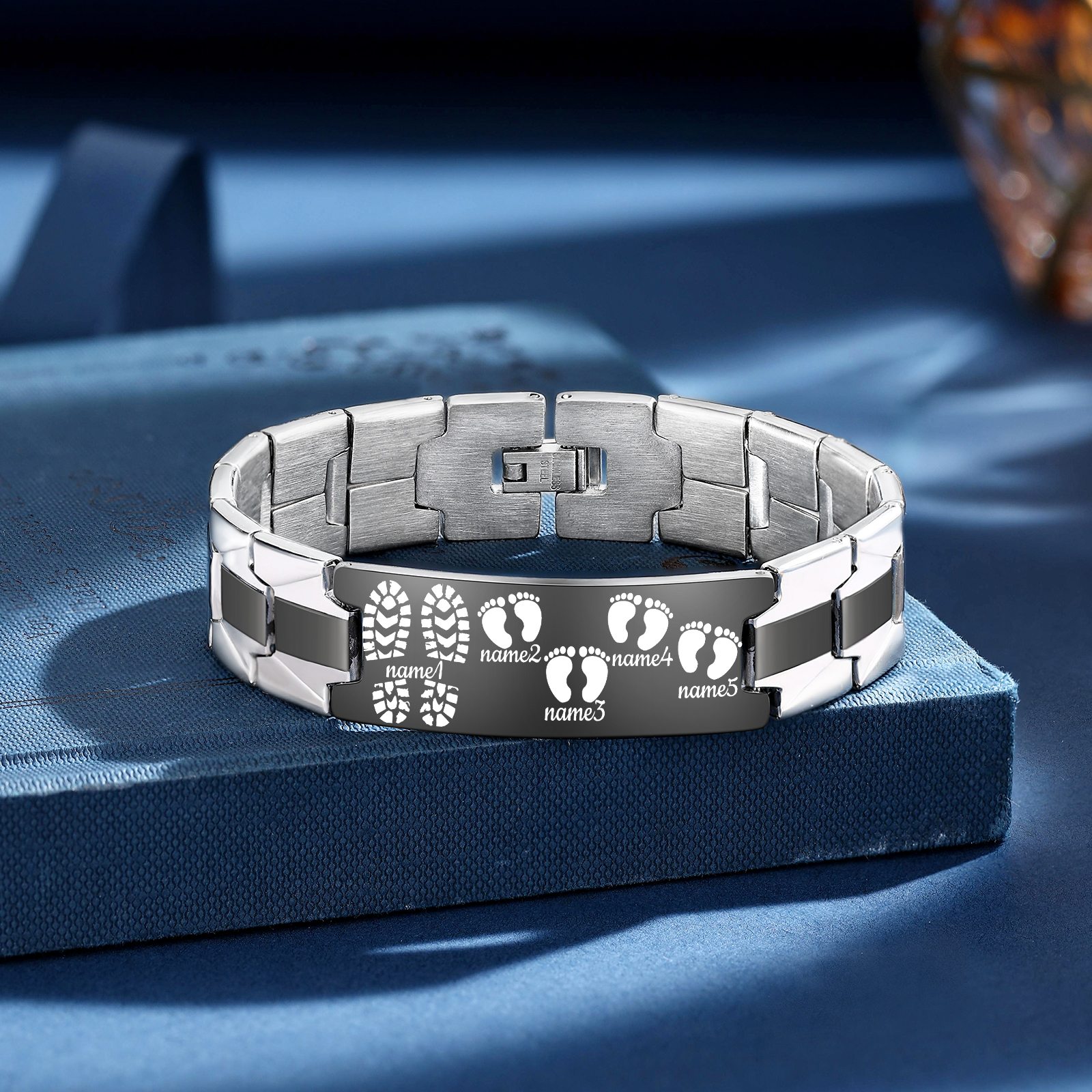 Pulsera 3-7 Nombres Personalizados de Cadena con Placa de Huellas