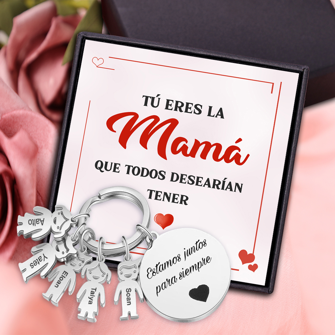 A mi mamá-Llavero Personalizado con 5 Nombres en 5 Niños y 1 Texto-Jessemade ES
