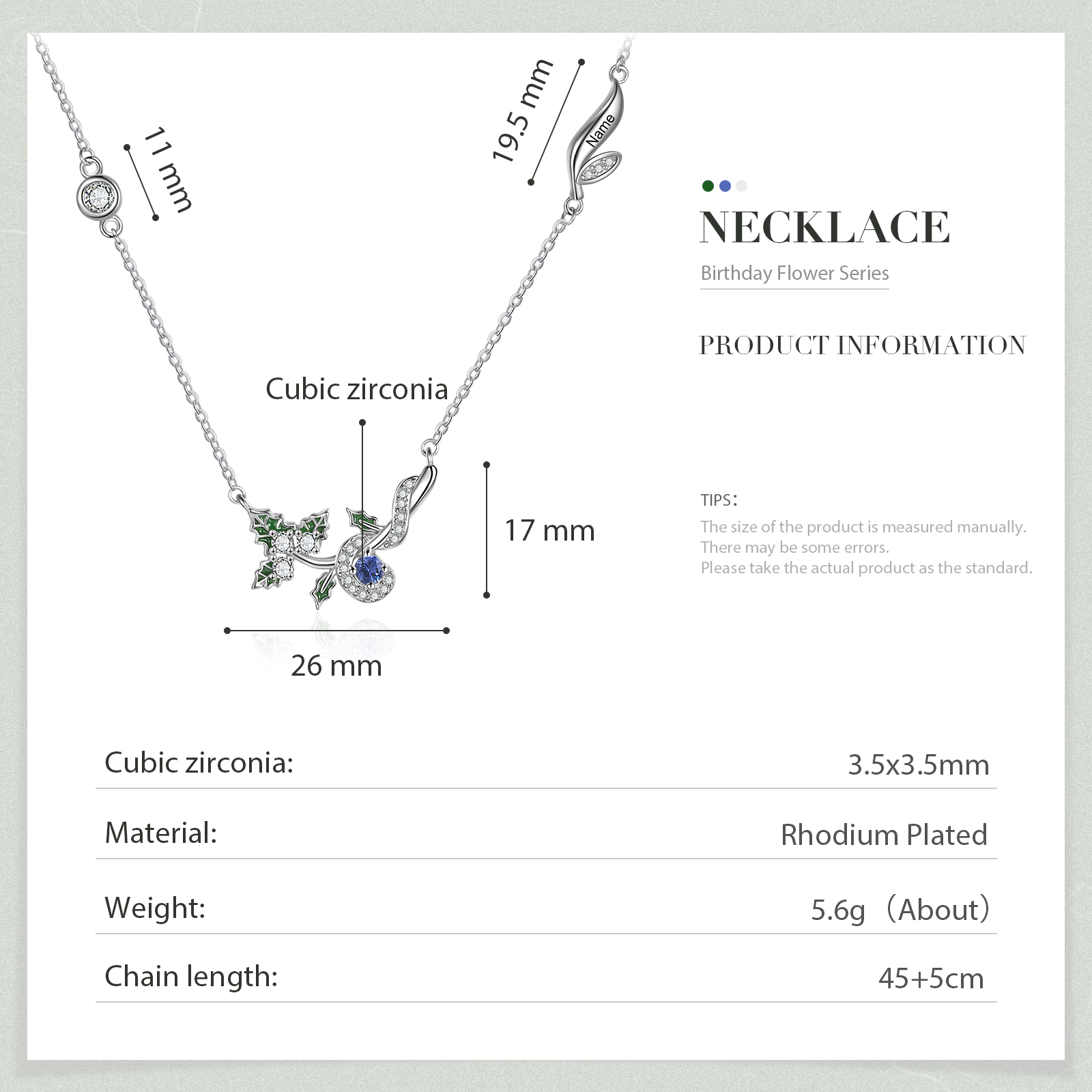 Collar de flor de diciembre acebo con nombre personalizado y piedra de nacimiento-Jessemade ES